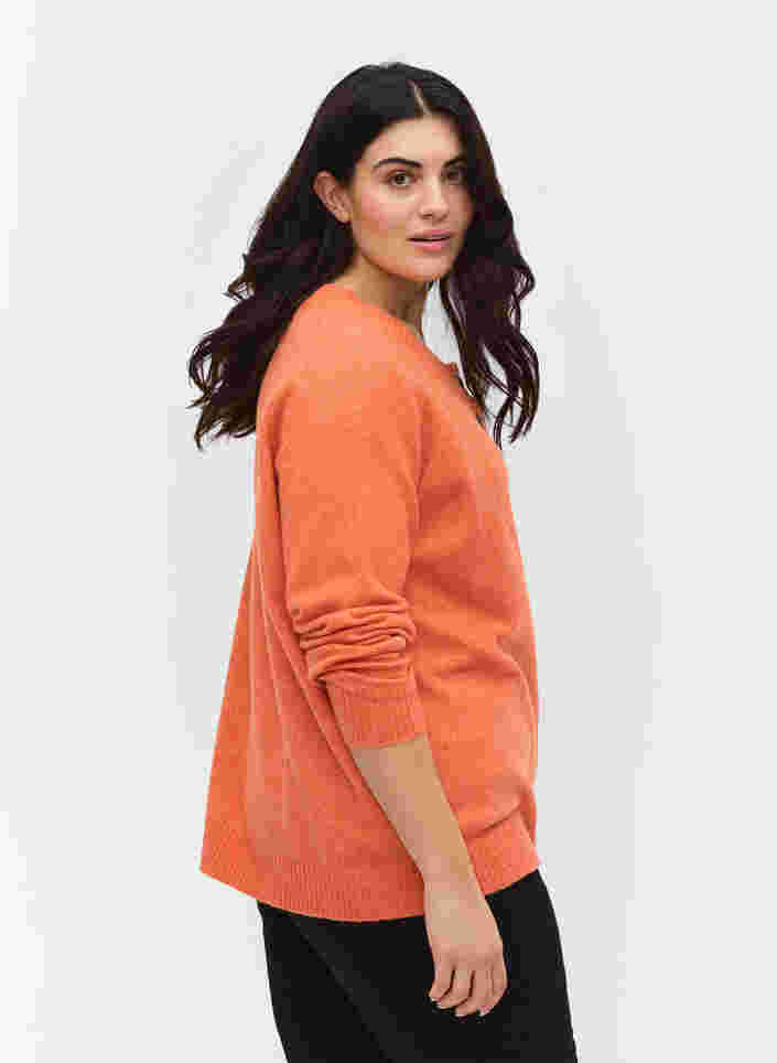 Kort strikket cardigan med kontrastfargede knapper, Mandarin Orange Mel, Model image number 1