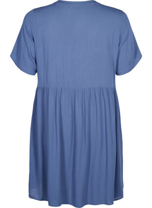 A-linjeformet kjole i viskose med korte ermer, Moonlight Blue, Packshot image number 1
