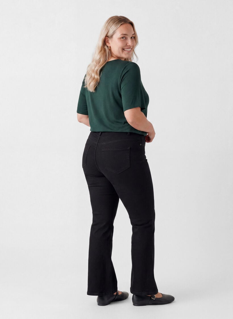 Vevet bluse med korte ermer og rund hals, Gr&oslash;nn, Model image number 2