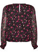 Blomstret chiffongbluse med gjennomsiktige ermer, Svart, Packshot image number 1