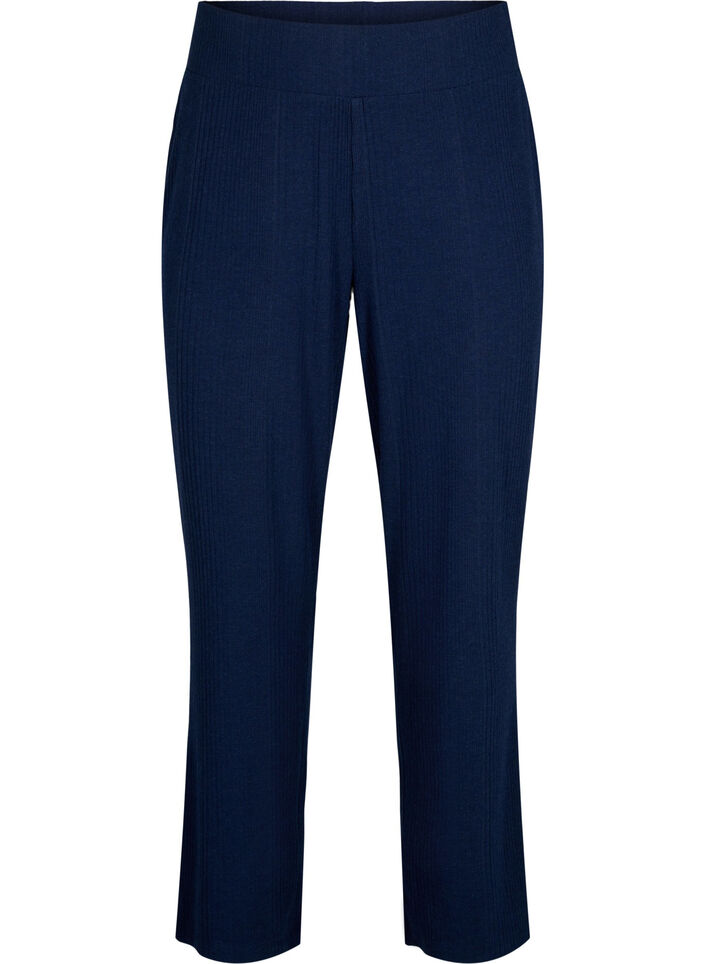 Komfortabel bukse med stripete tekstur, Night Sky Mel., Packshot image number 0