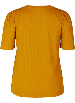 Ribbet T-skjorte med korte puffermer, Buckthorn Brown, Packshot image number 1