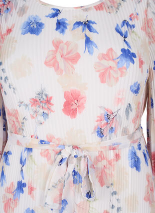 Blomstret plissert kjole med løpesnor, White/Blue Floral, Packshot image number 2