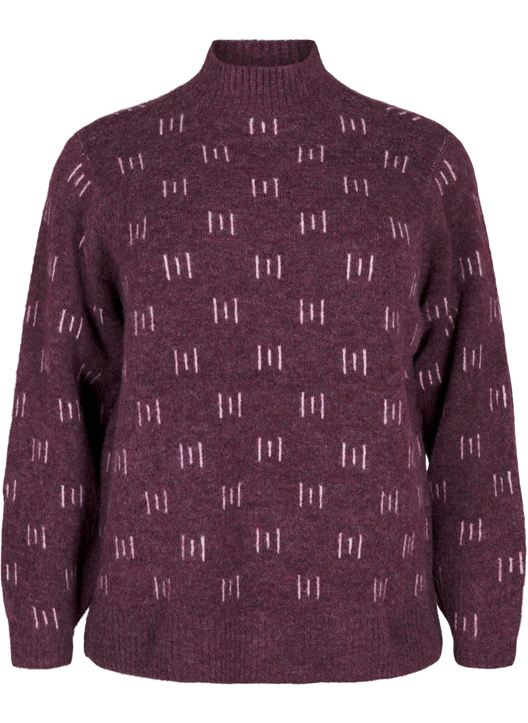 Zizzi Strikket bluse med m&oslash;nster og h&oslash;y hals, Potent P. Mel. Comb, Packshot image number 0