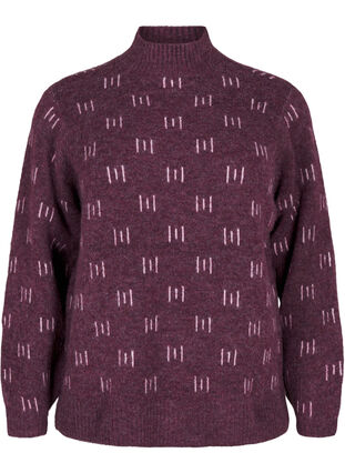 Zizzi Strikket bluse med mønster og høy hals, Potent P. Mel. Comb, Packshot image number 0