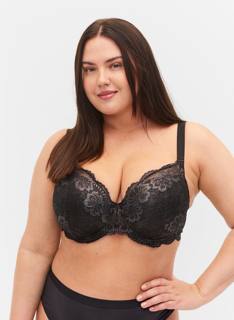 Vattert blonde-BH med bøyle, Black, Model image number 0