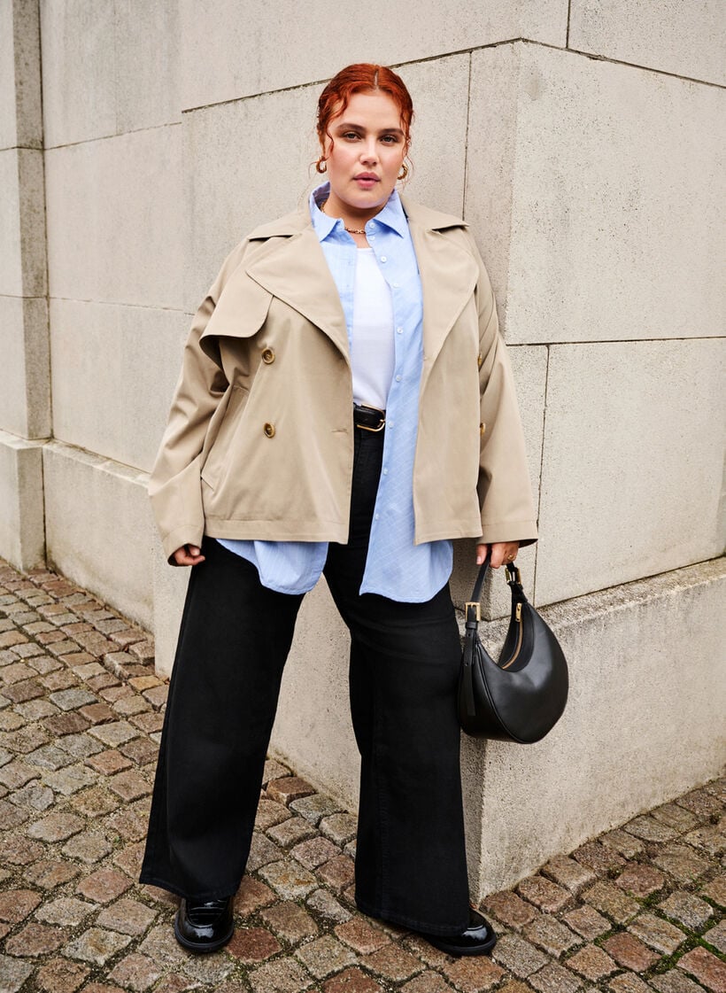 Kort trenchcoat med trykknapplukking, Coriander, Image image number 0