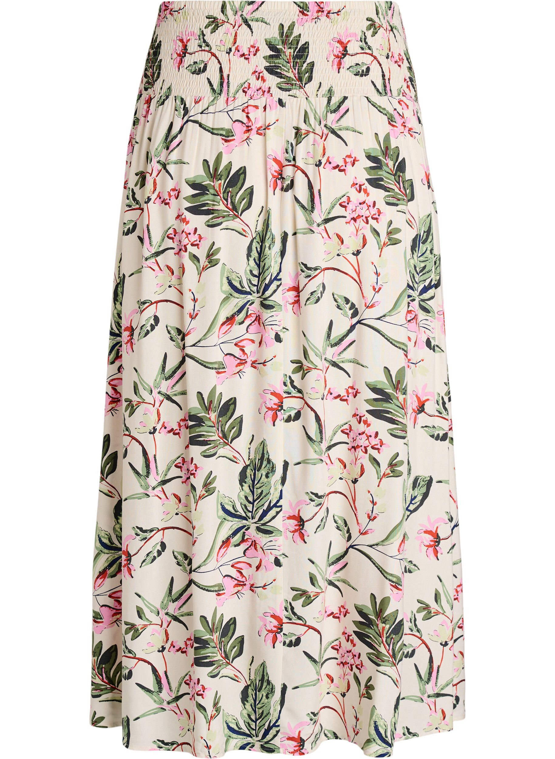 ZizziViskose maxiskj&oslash;rt med smock, Vanilje, Packshot image number 1