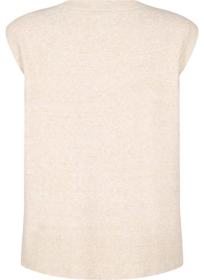 Strikket vest med ribbestrikkede kanter, Beige, Packshot image number 1