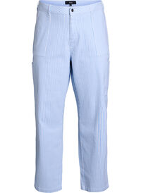 Stripete cargojeans med høy midje, Blå Stripete cargojeans med høy midje