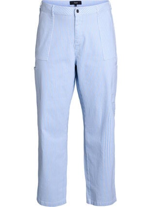 Zizzi Stripete cargojeans med høy midje, Blå, Packshot image number 0