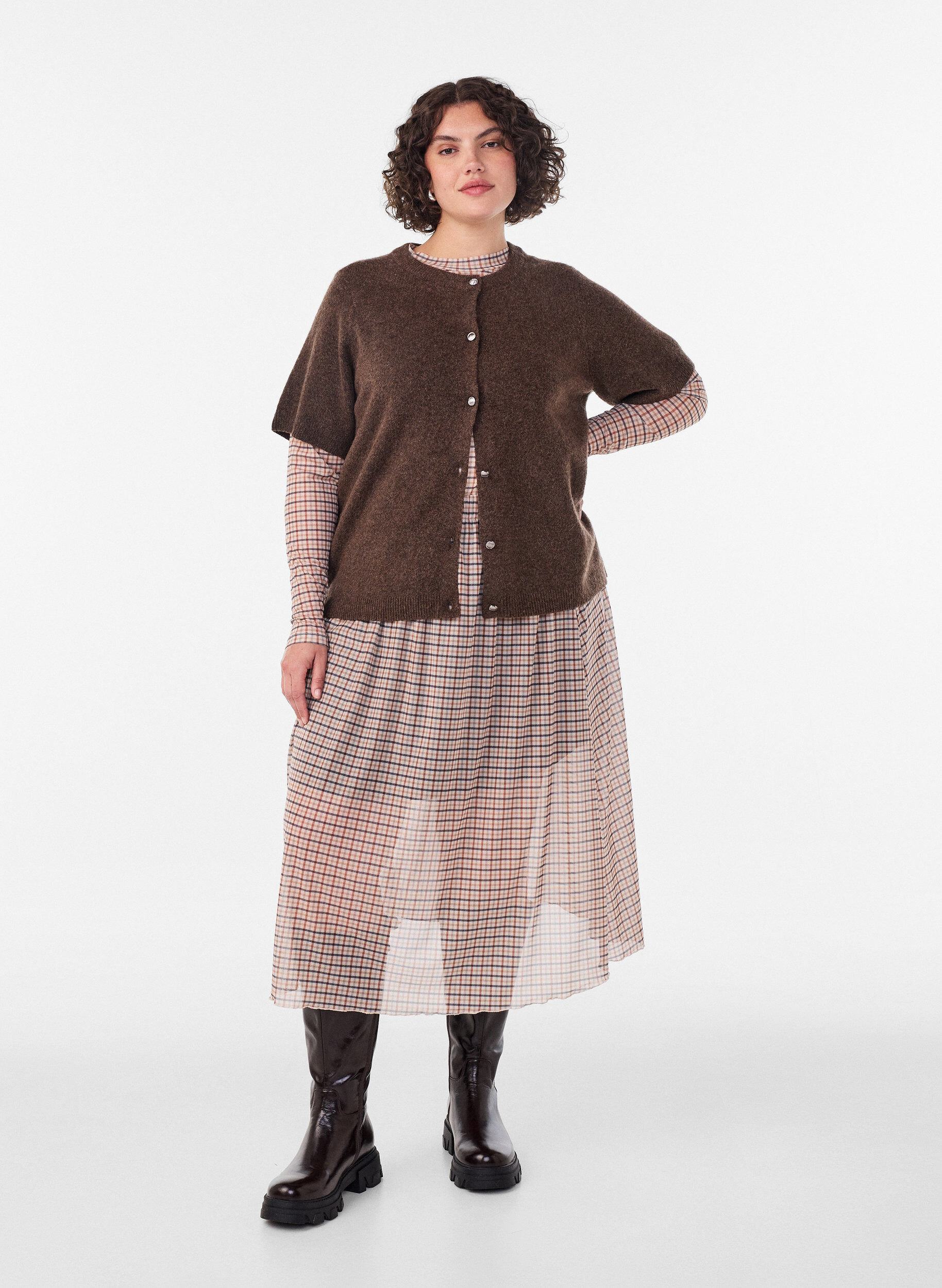 Rutete mesh bluse, Beige, Model