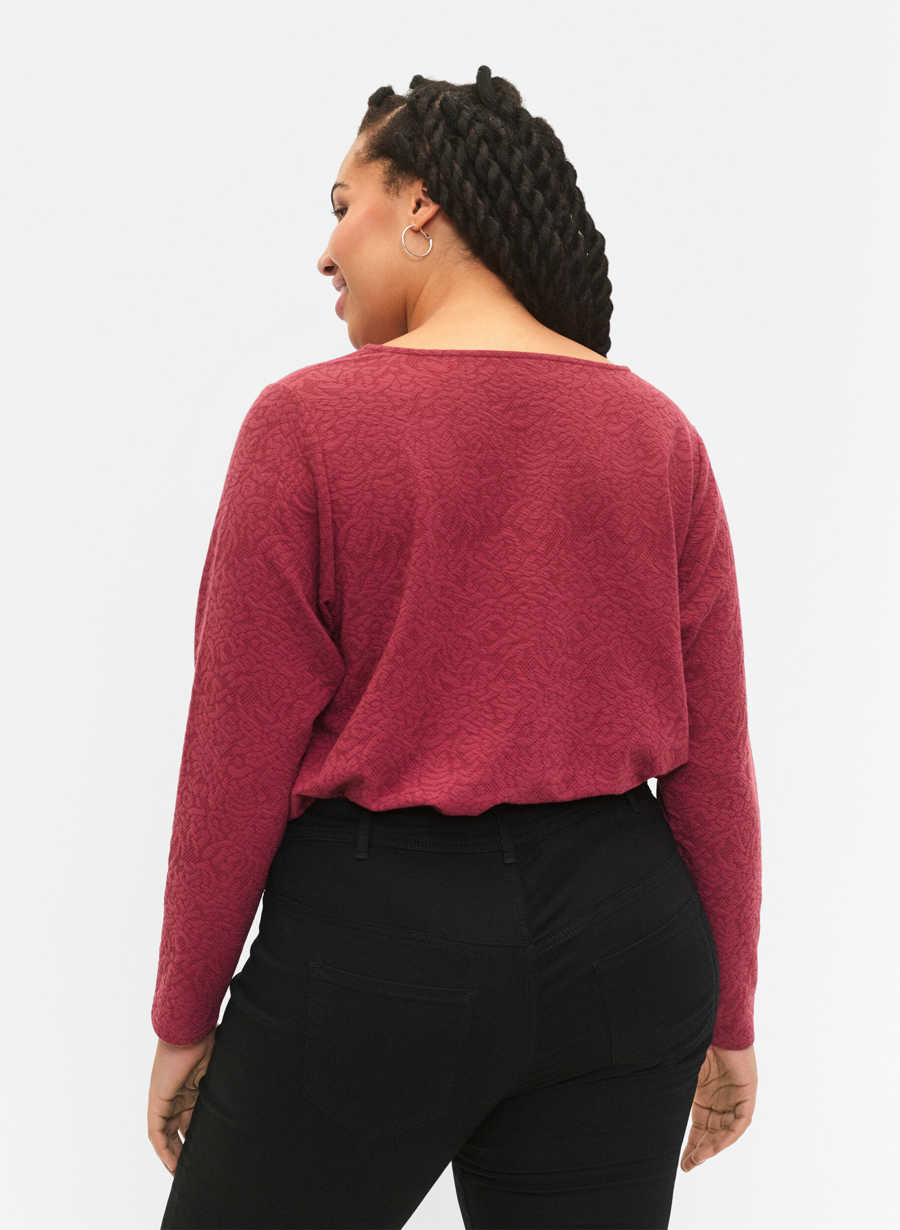 Zizzi Langermet bluse med tekstur, Rosa, Model image number 2