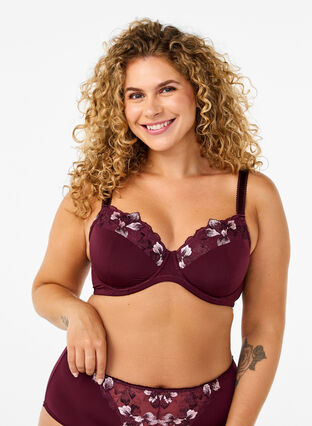 Zizzi Polstret BH med blomsterbroderi, Fig, Model image number 0