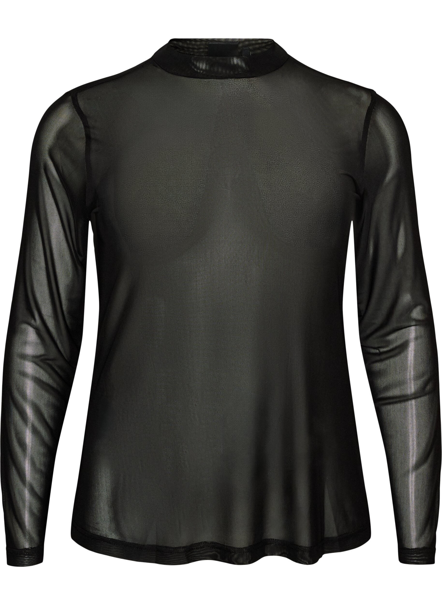 Tett sittende meshbluse med lange ermer