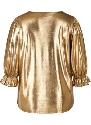 Shiny bluse med 3/4-puffermer, Gold, Packshot image number 1