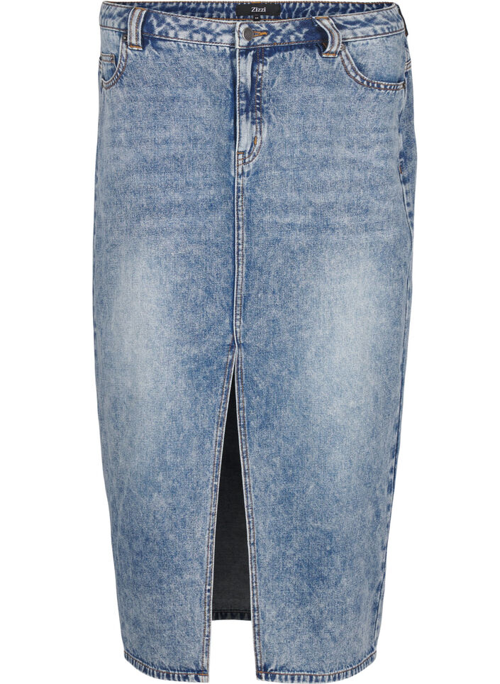 Denim maxiskjørt med splitt foran, Blue Denim washed, Packshot