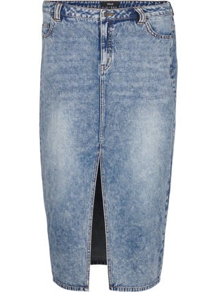 Zizzi Denim maxiskjørt med splitt foran, Blue Denim washed, Packshot image number 0