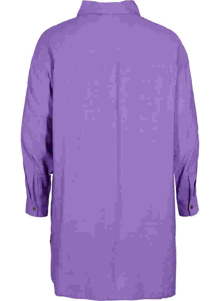 Lang viskoseskjorte med knapper, Royal Lilac, Packshot image number 1