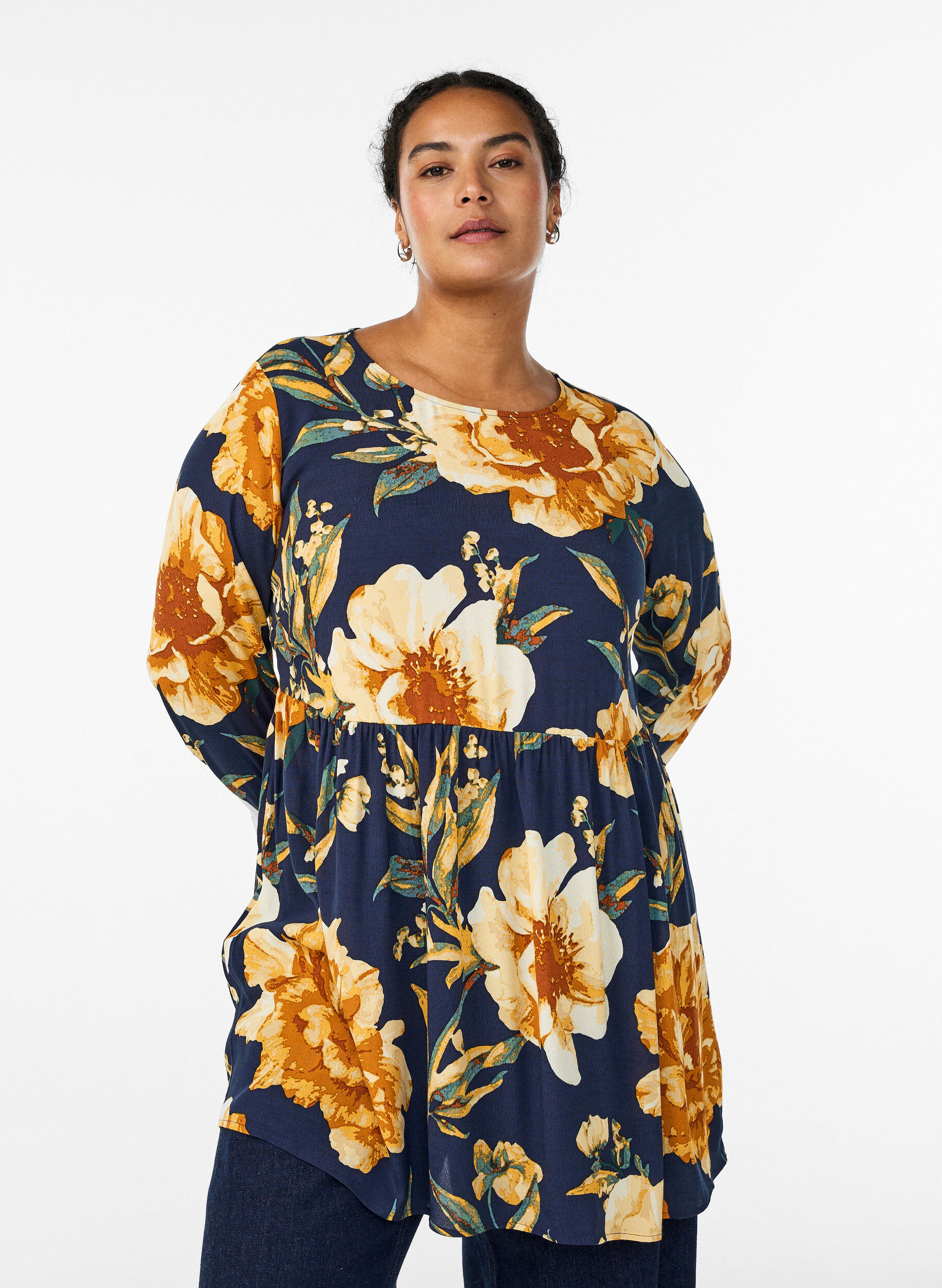 Langermet tunika med skj&aelig;ring, Bl&aring;, Model