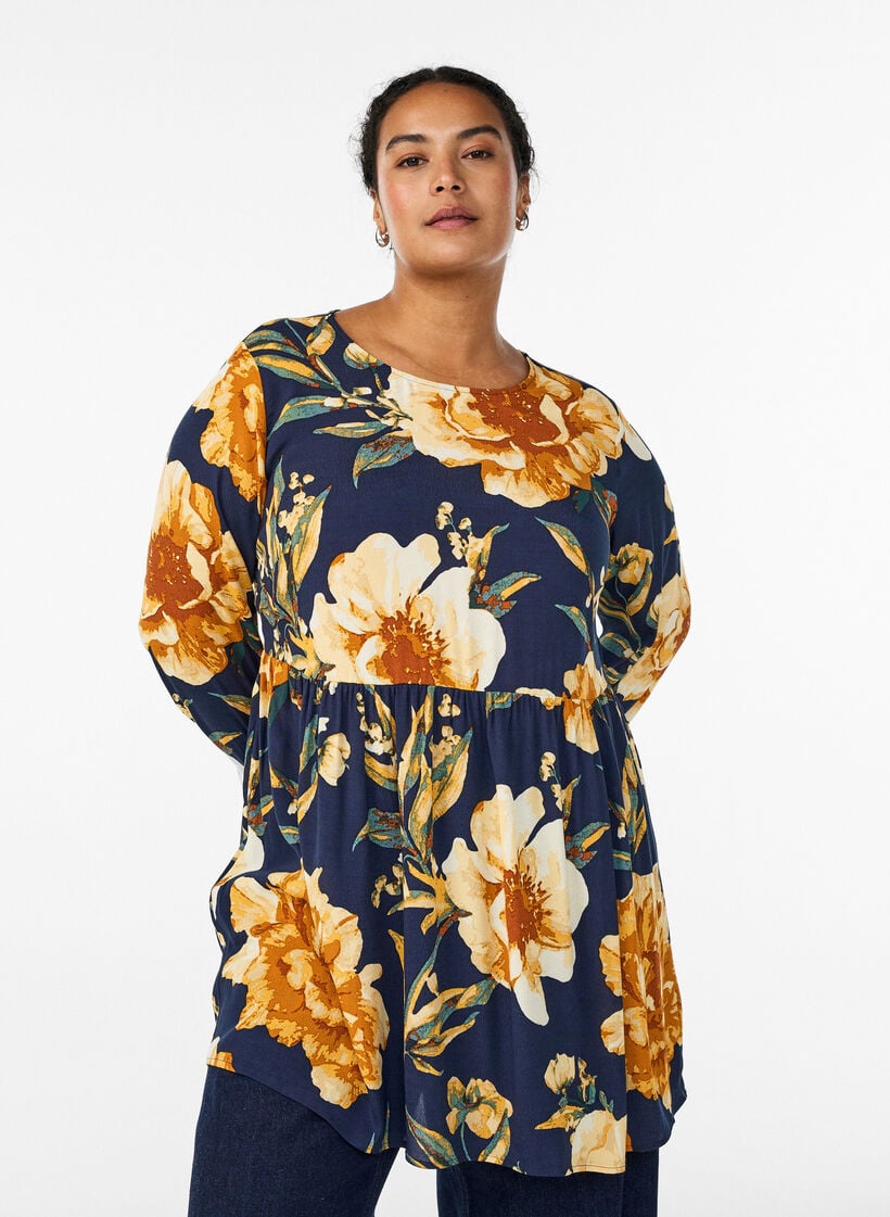 Langermet tunika med skj&aelig;ring, Bl&aring;, Model image number 0