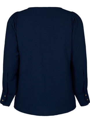 Langermet bluse med tekstur, Navy Blazer, Packshot image number 1