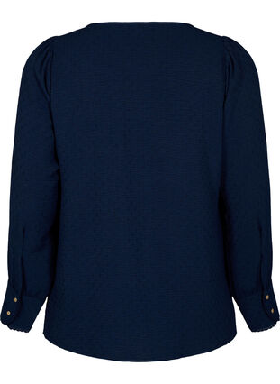 Zizzi Langermet bluse med tekstur, Navy Blazer, Packshot image number 1