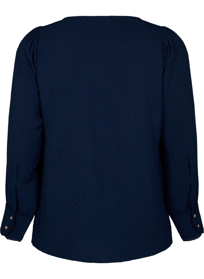 Langermet bluse med tekstur, Navy Blazer, Packshot image number 1