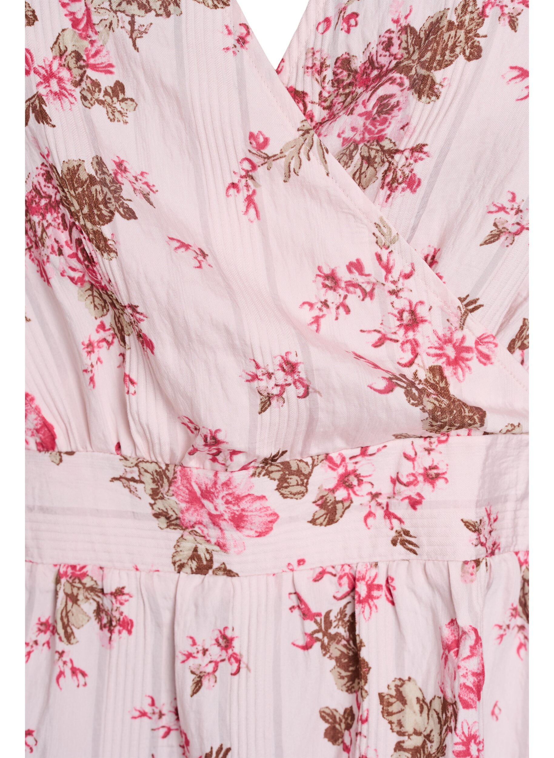 Zizzi Bluse med blomsterprint, korte ermer og smocket midje, Rosa, Packshot image number 2