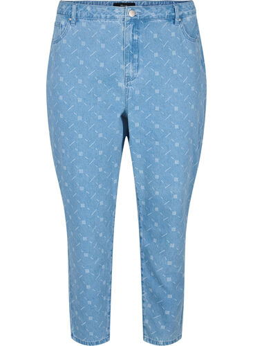 Mille mom fit jeans med mønster, Light blue denim, Packshot image number 0