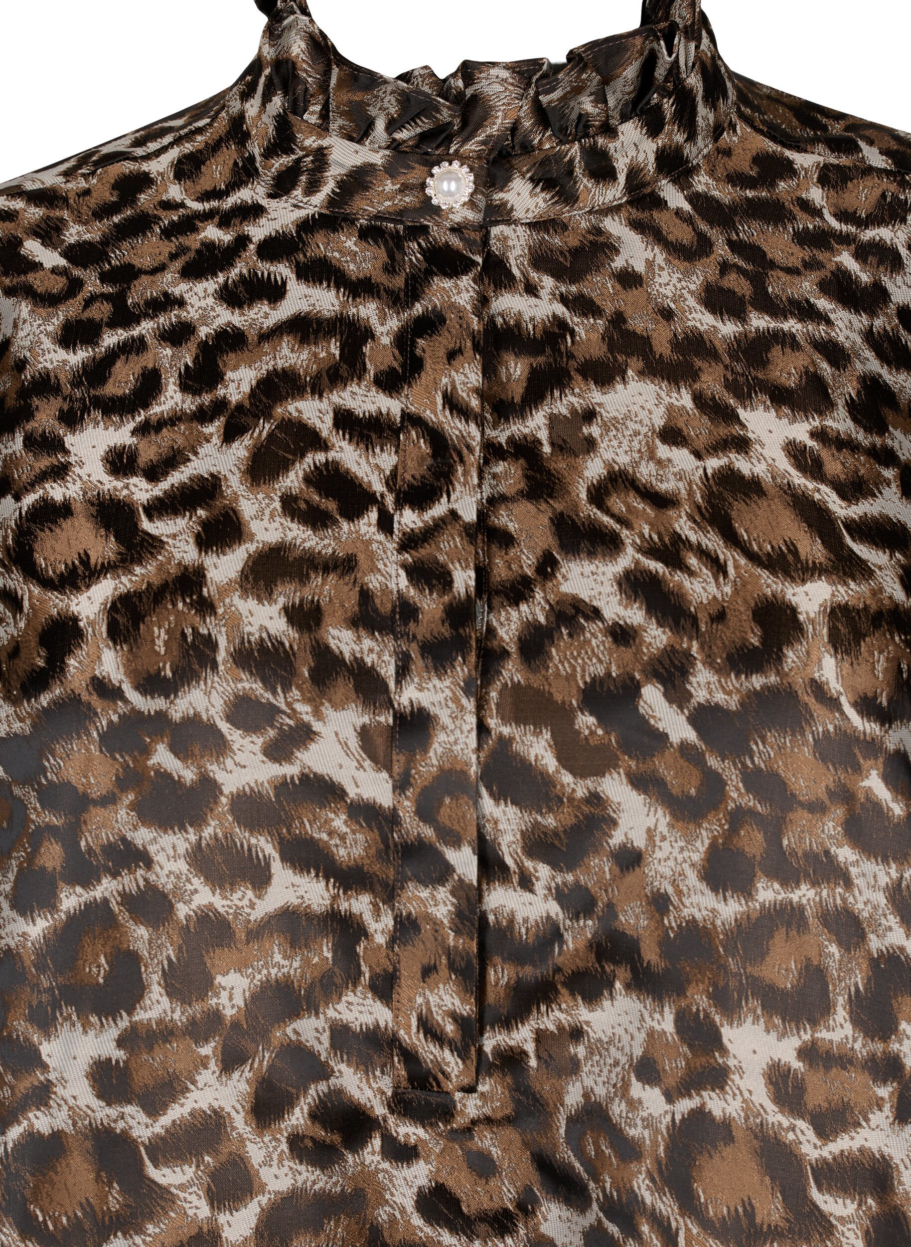 Zizzi Kort jacquardkjole med leopardm&oslash;nster, Brown Leo AOP, Packshot image number 2
