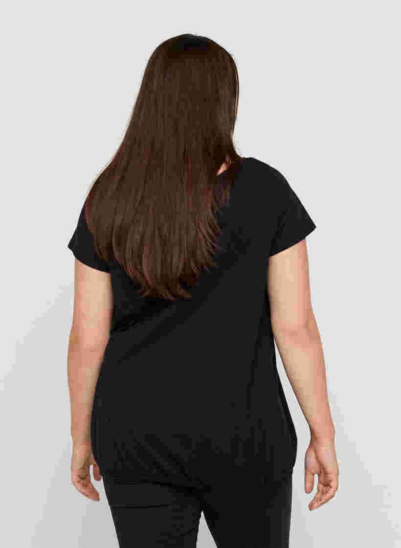 Kortermet T-skjorte med rund hals og blondekant, Black, Model image number 1