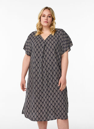 Zizzi Kjole med V-hals i viskose, Blå, Model image number 0