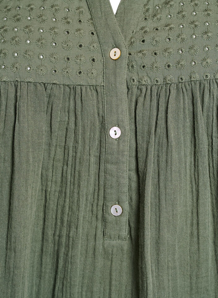 Bomullsmuslin tunika med broderie anglaise, Gr&oslash;nn, Packshot image number 2
