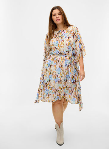 Blomstrete kjole med knyting, Humus Flower AOP, Model image number 2
