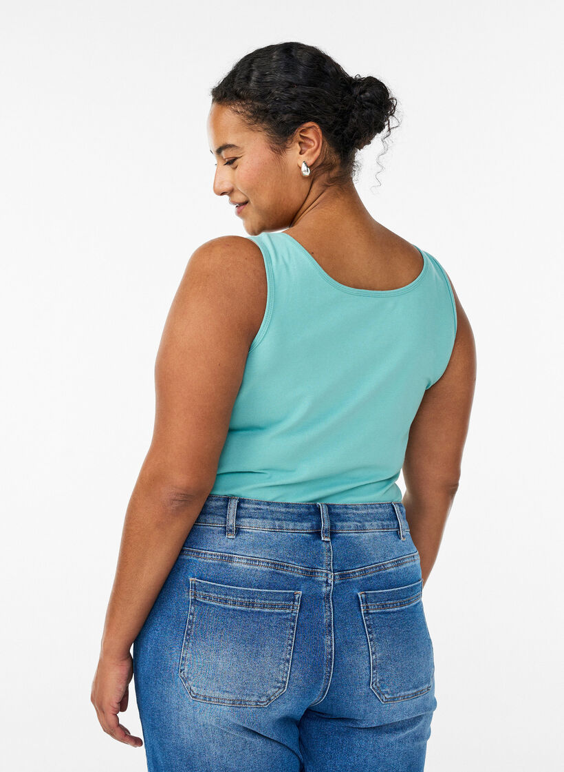 Ensfarget basic topp i bomull, Gr&oslash;nn, Model image number 2