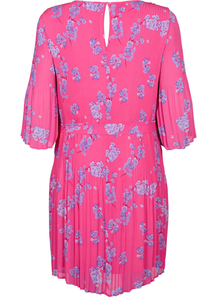 Mønstrete plissékjole med knyting, Beetroot Purple AOP, Packshot image number 1