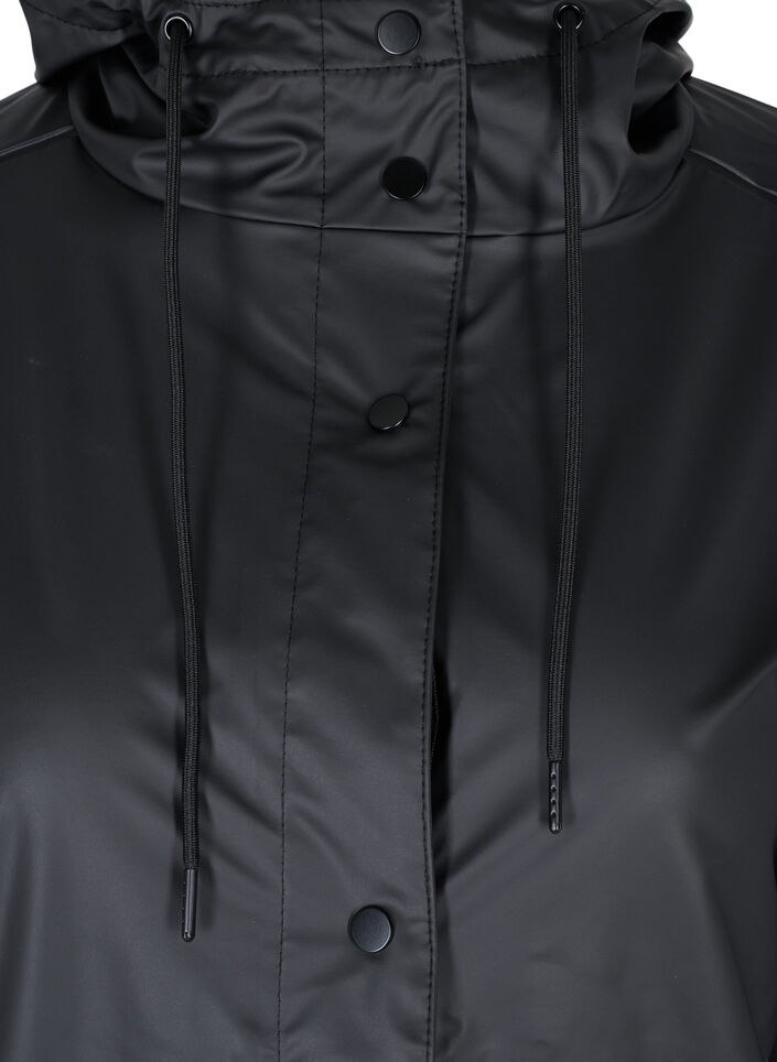 Regnjakke med hette og knappelukking, Black, Packshot image number 2