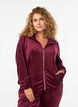 Velour-cardigan med glidel&aring;s og h&oslash;y krage, M&oslash;rk Bordeaux, Model image number 0