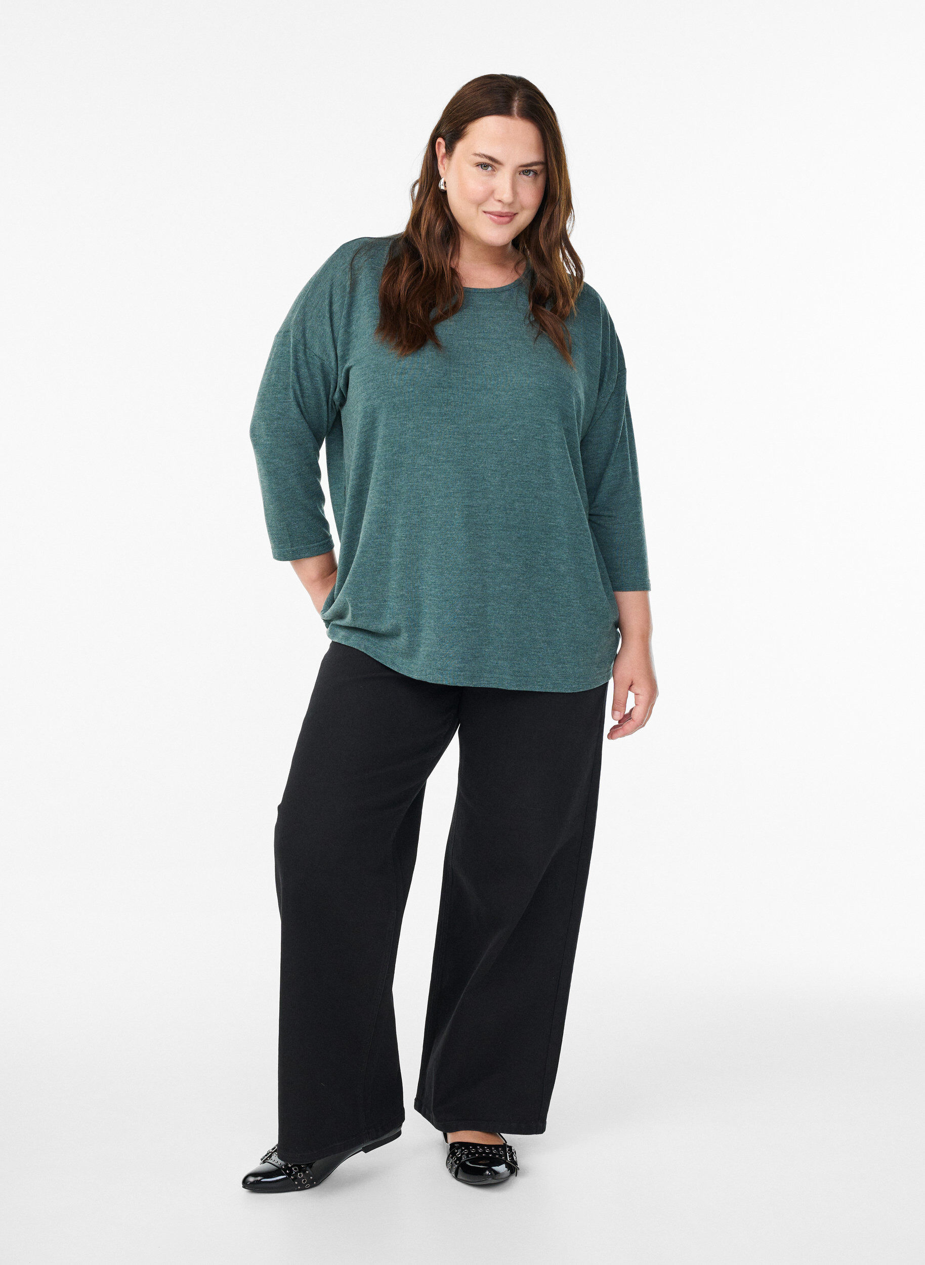 ZizziJersey bluse med 3/4 ermer, Gr&oslash;nn, Model image number 1