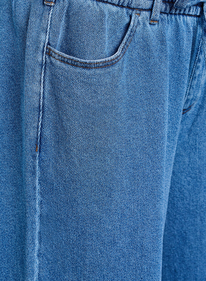 Loose fit-jeans med elastisk linning og snøring, Blue Denim, Packshot
