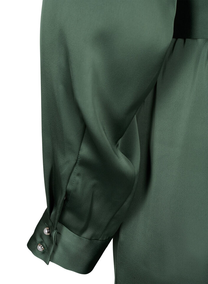 Omslagskjole i sateng med lange ermer, Duck Green, Packshot image number 3