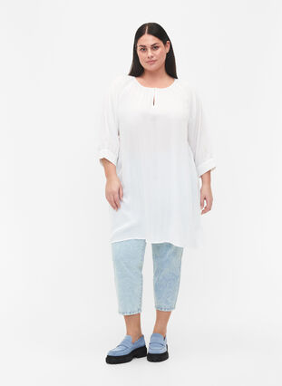 Tunika i viskose med 3/4-ermer, Bright White, Model image number 2