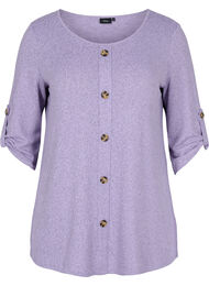 Bluse med knapper og 3/4-ermer, Purple Melange