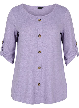 Bluse med knapper og 3/4-ermer, Purple Melange, Packshot image number 0