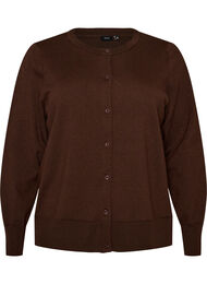 Finstrikket cardigan med rund hals, Brun