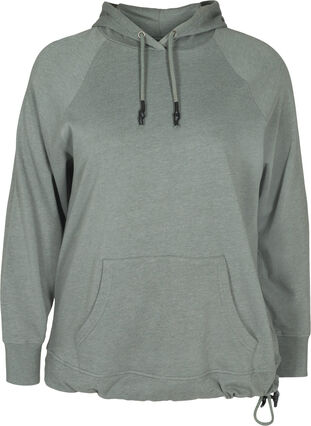 Melert sweatshirt med hette og lomme, Balsam Melange, Packshot image number 0