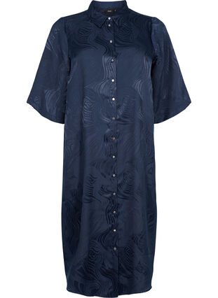 Lang skjortekjole med ton-i-ton mønster, Night Sky, Packshot image number 0