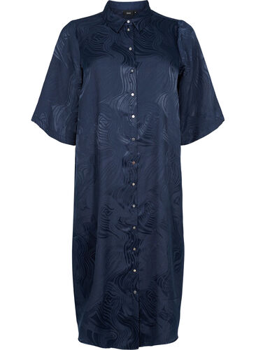 Lang skjortekjole med ton-i-ton mønster, Night Sky, Packshot image number 0