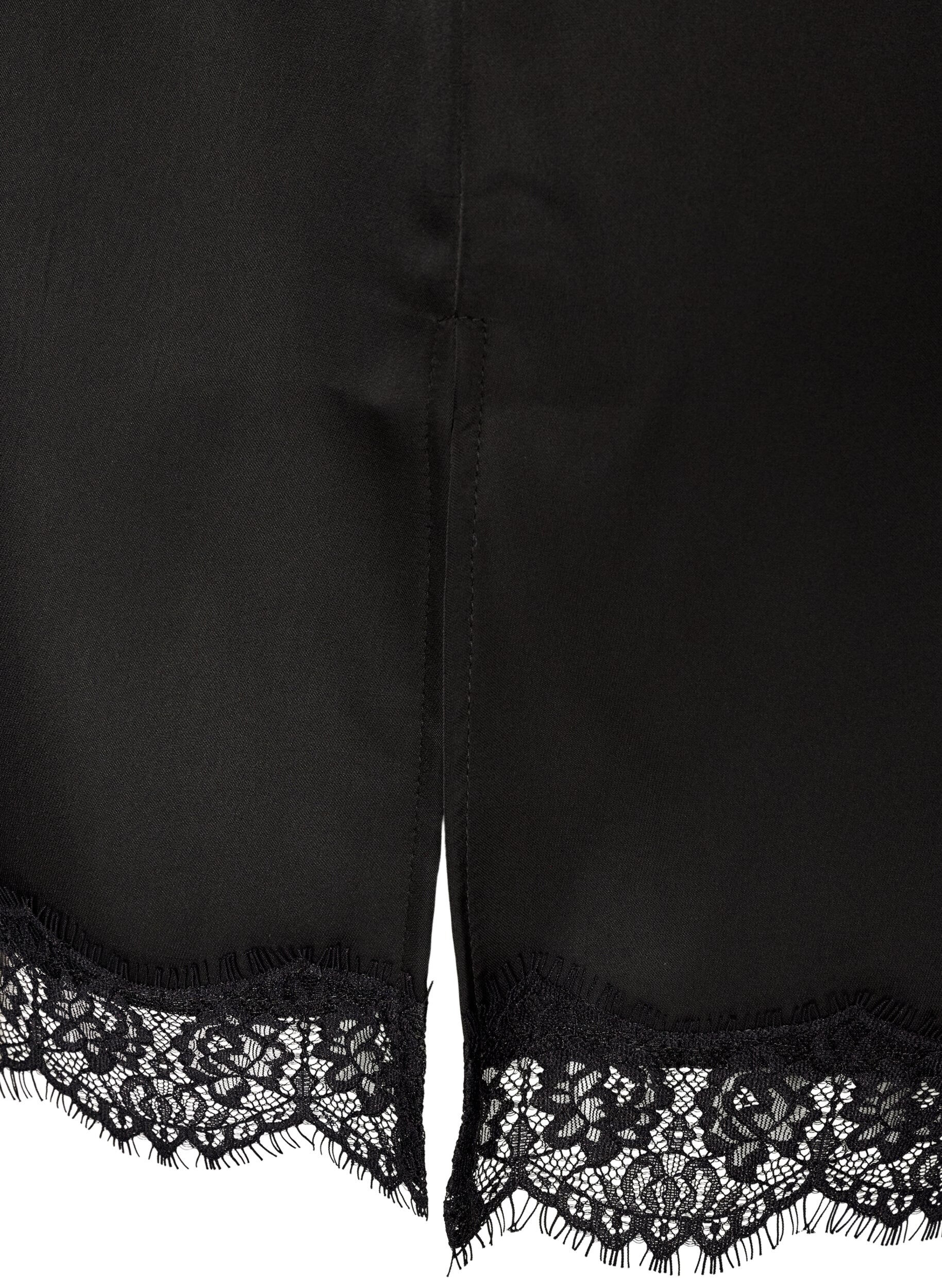 ZizziLang satintopp med blonder i kantene, Svart, Packshot image number 3
